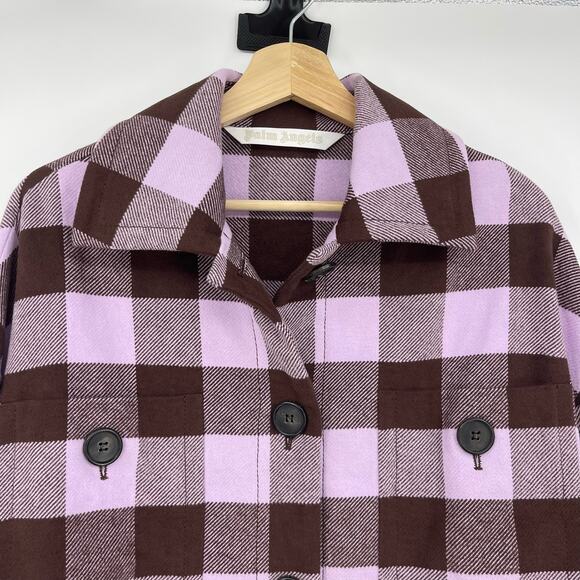 Palm Angels | Purple Brown Buffalo Check Plaid Logo Flannel Shirt Jacket 40 US L - Picture 7 of 16